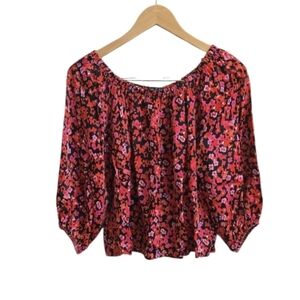 Oysho Women's Bright Pink And Red Half Sleeve Floral Blouse. Size Medium